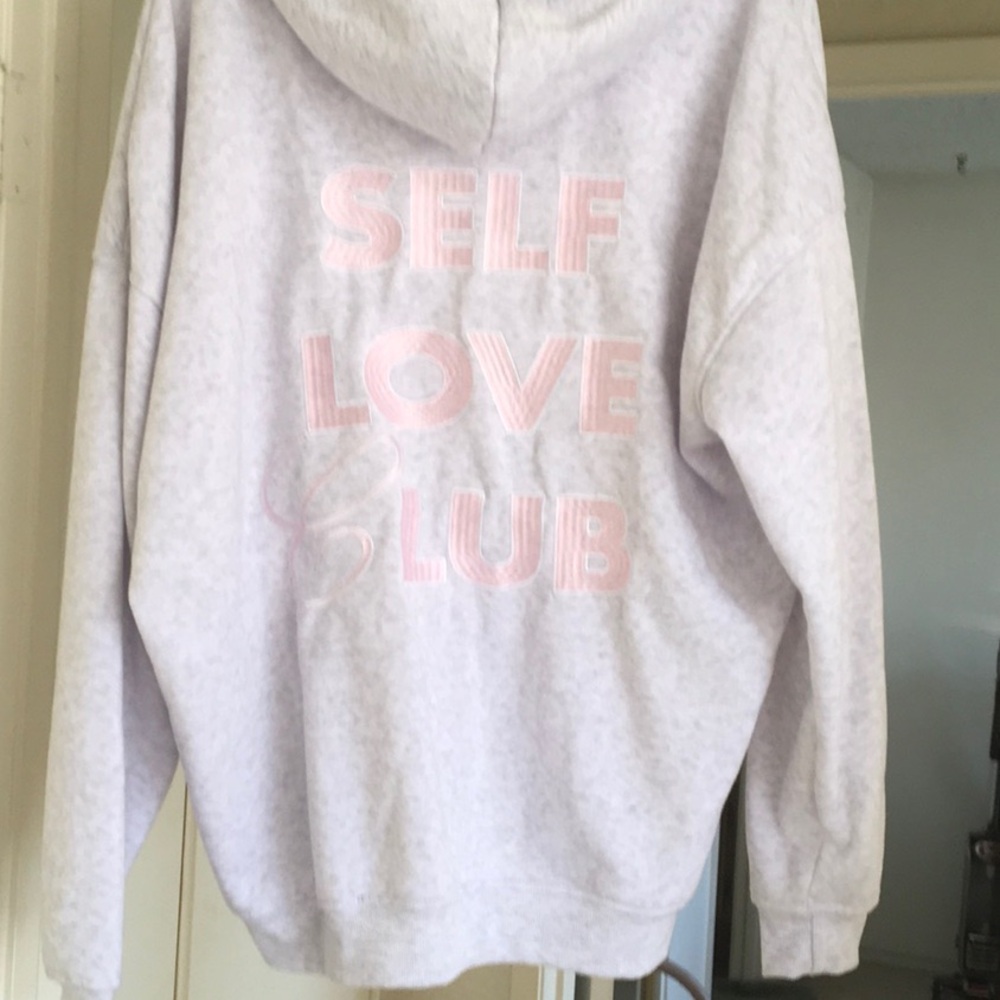 BETTER TOGETHER/HEATHER GRAY”SELF LOVE CLUBwPINK LETTERING HOODIE/NEW
